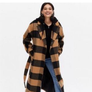 Plaid Tan and Black Women's Coat
